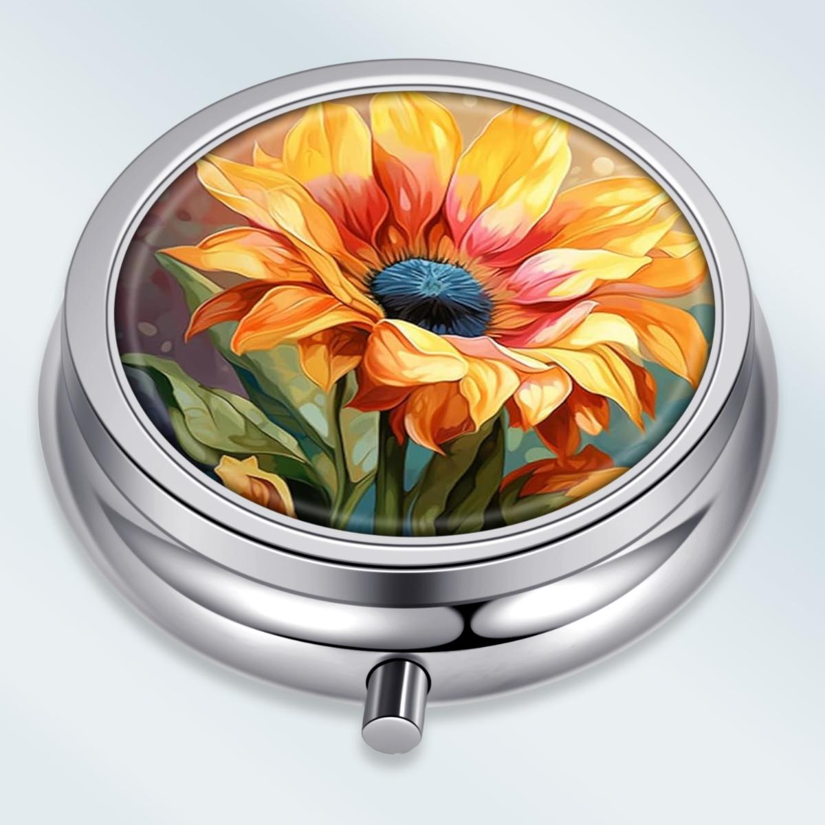 

Portable Pill Box with 3 Compartments, Mini Metal Medicine Organizer Case, Cute Printed Pill Container for Vitamins, Pills, Jewelry, Travel, Daily Use разноцветный