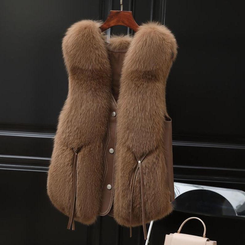Fashionable Women Faux Fox Fur Vest Short Winter Coat Outerwear