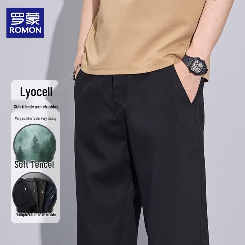 ROMON Men's Lyocell Tencel Blend Straight-Leg Casual Pants