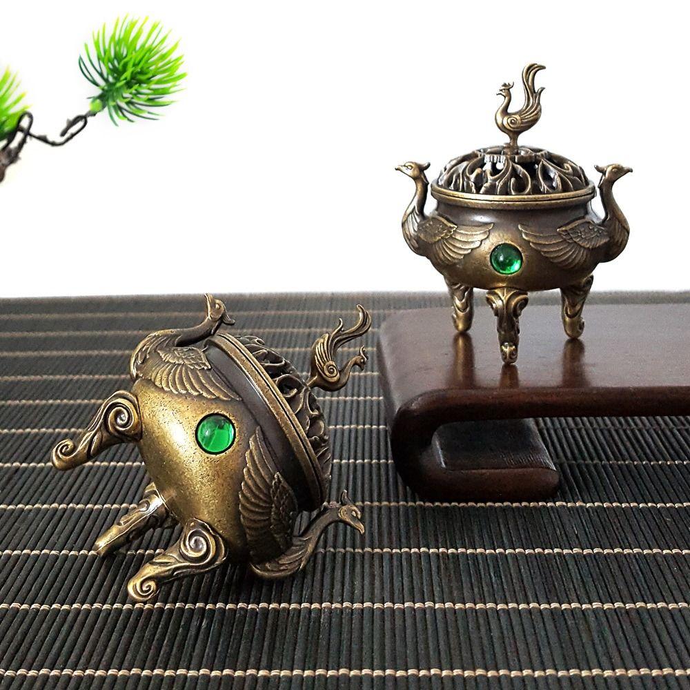 Alloy Incense Burner Stick Holder Hollowed Out Patterns Sandalwood Lotus Incense Censer Auspicious Retro Three Legged Stove