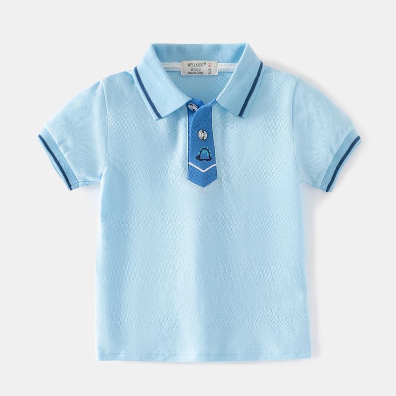 Polo Shirt Children's Half Sleeve Tops Patchwork Lapel T-shirt