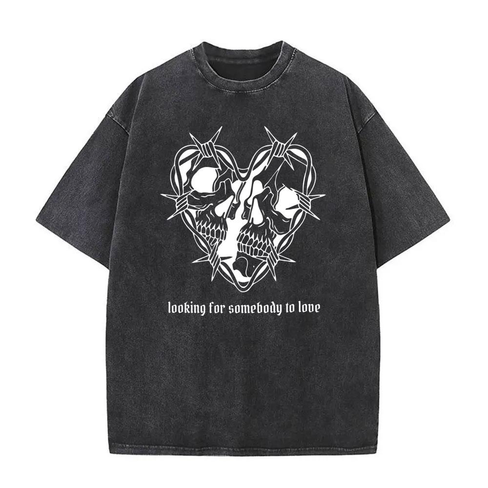 Gewaschenes Vintage The about You Grafik-T-Shirt Lustig sein in einer Fremdsprache T-Shirts Herren Retro Alternative Rock T-Shirts