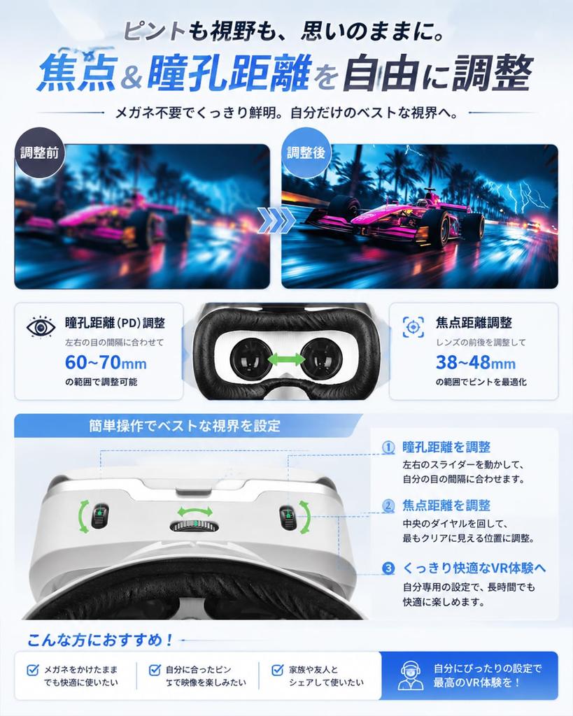 Upgraded VR Goggles for Angle VR Adjustable Focus and Interpupillary Blue Light Cut [2026 Model] Smartphones, 120° Ultra-Wide Headset, Distance,