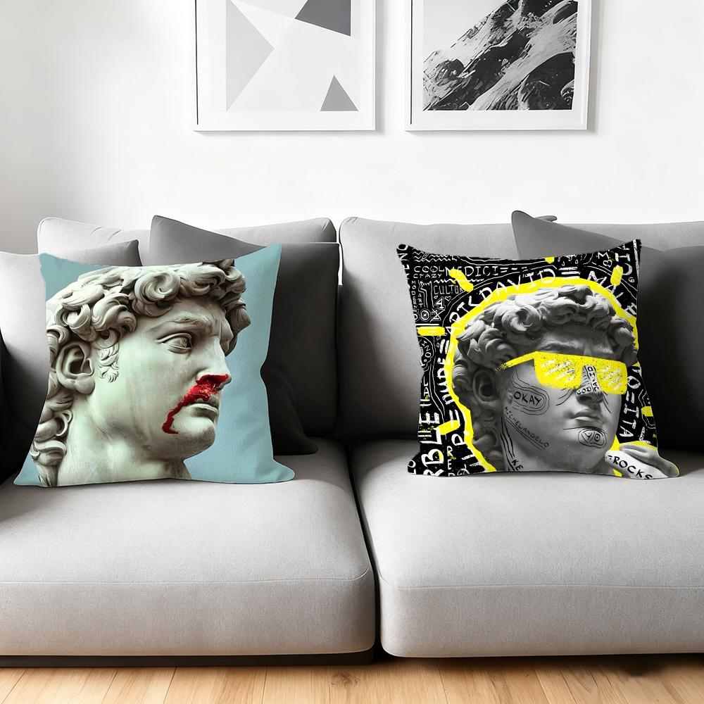 Cushion Cover Silky Short Plush Home Sofa Cushion Cover - Invisible Zipper Home Decoration David Sculpture