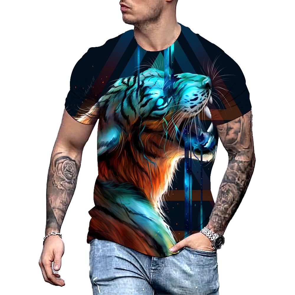 Pánske tričko Lion Fighting Tričko 3D Animal Beast Fierce Print Tričko s krátkym rukávom Oversized Tops Tričká Tričko Pánske značkové oblečenie