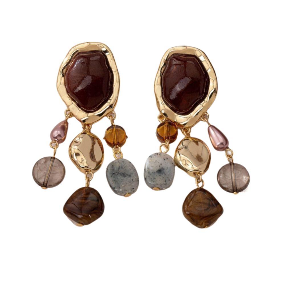 Resin Pendant Earrings Hypoallergenic Bohemian Style Geometric Earrings Dainty Design Layered Look Cartilage Earring кофейный