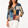 Women's Cotton Linen Shirt, Printed Pattern 3/4 Sleeve Casual Blouse for Summer