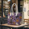 Halloween Witch Tote Bag Cute Ghost Pumpkin Print Large Capacity Casual Portable Shoulder Bag for Daily Use