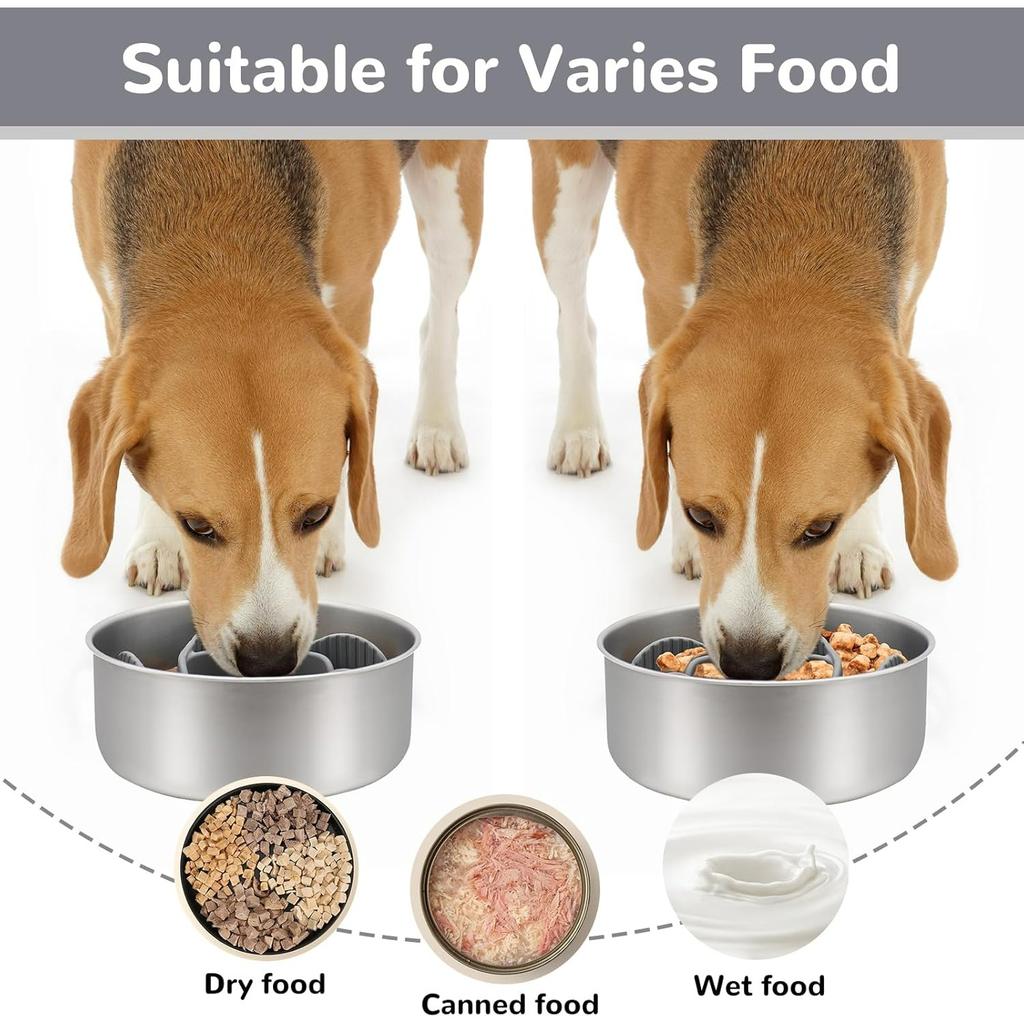 Slow Feeder Dog Bowl Insert with Suction Cups Dog Anti-Choking Slow Eating Feeder Insert for Medium Breed Large Sized Dog, Fit into Basic Bowls