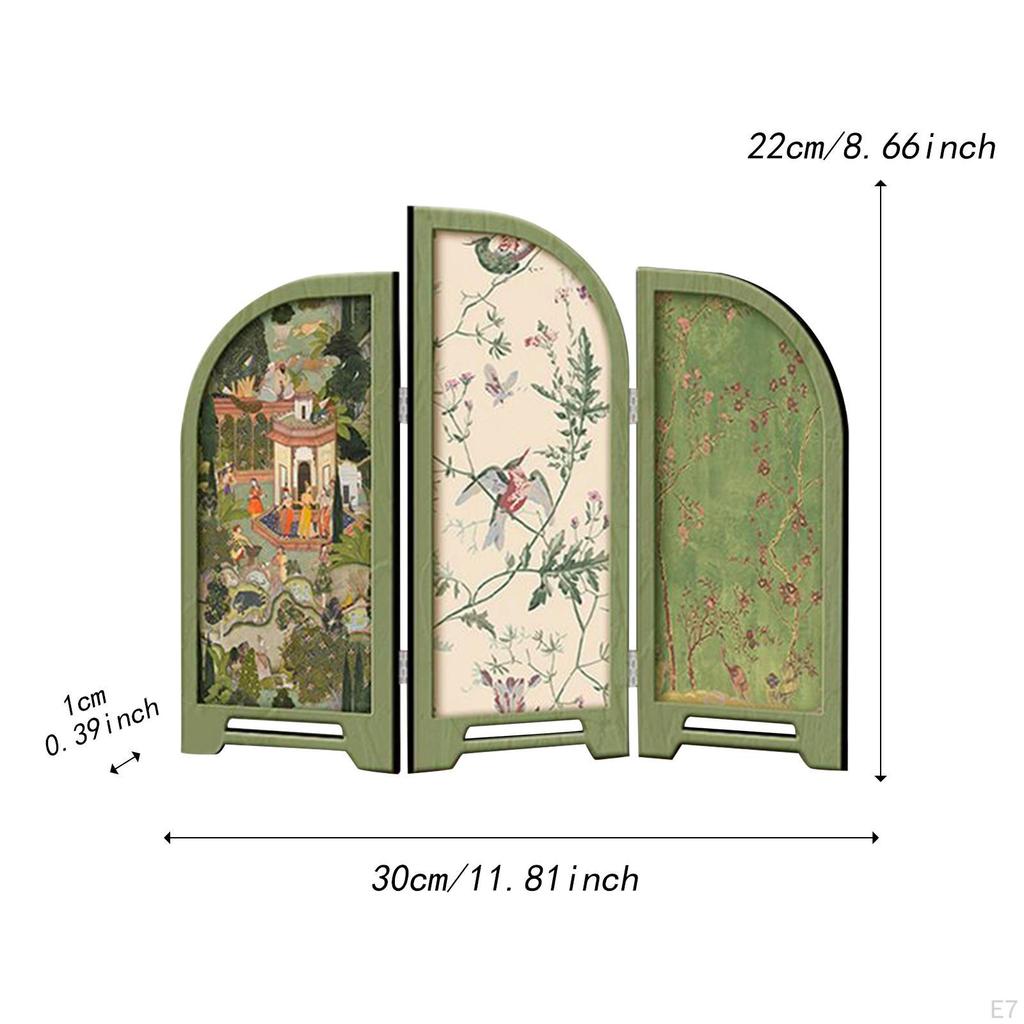Mini Folding Screen 3 Panel Divider Ornament Desk Decorative for Living Room Decor