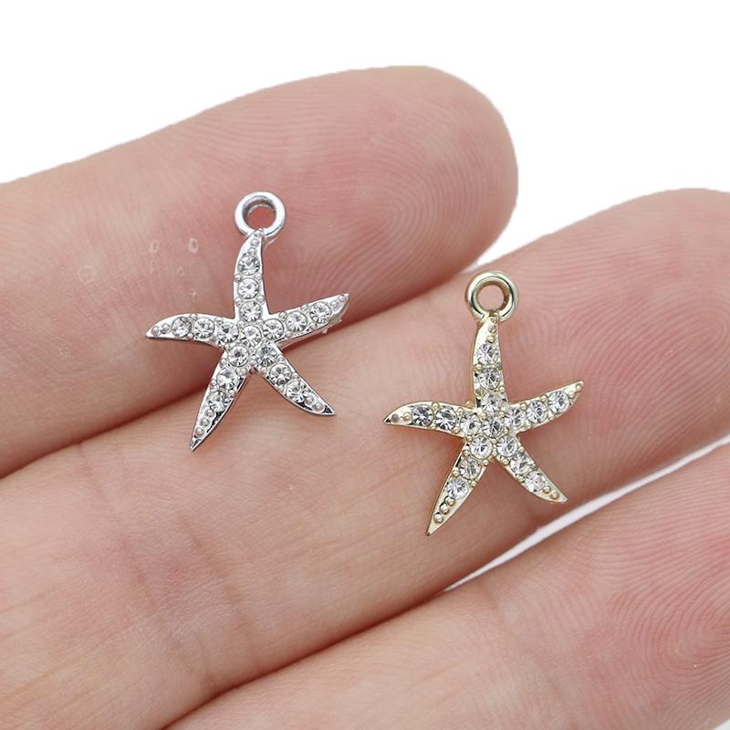 10Pcs Silver Plated Crystal Starfish Charms Pendant For Jewelry Making Bracelet Necklace Earrings Accessories Diy Craft 18X13Mm