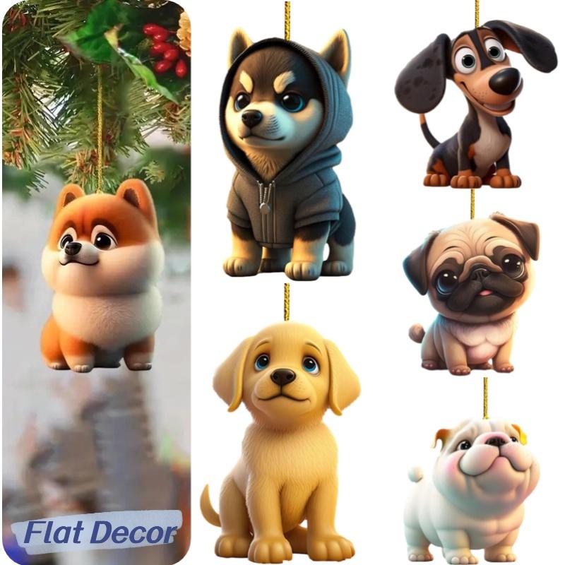 Dogs Acrylic Flat Car Hanging Pendant Pug Bag Ornament Christmas Decoration Tree