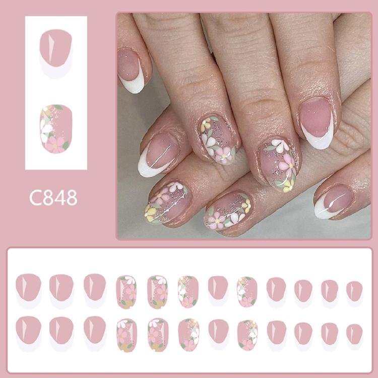 24pcs Acrylic False Nail With Short Shape And Glitters Finish Press on Nail For Fashionable Women Nail Decoration