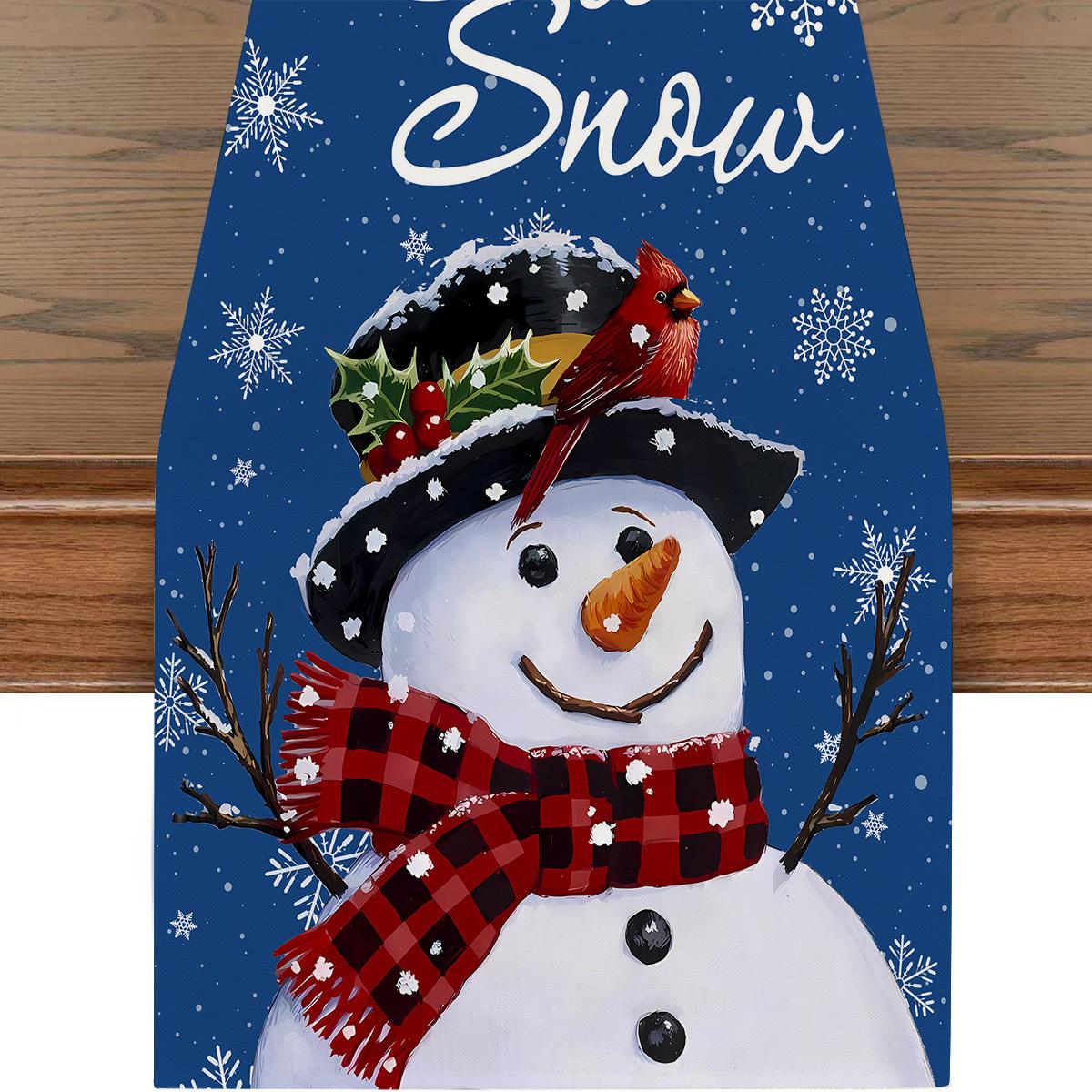 

1pcs Christmas Table Runner Classic Reindeer Snowman Series Tablecloth Multi Style Home Kitchen Festive Decoration Supplies 33x183cm