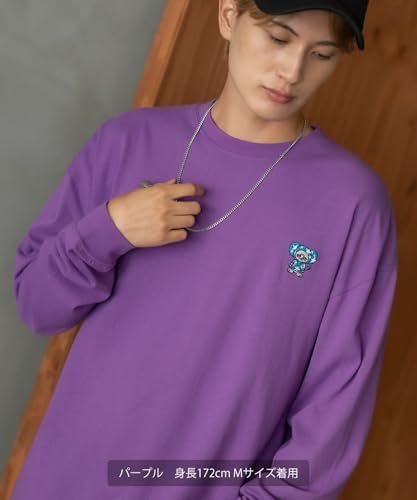 IMPROMES Casual SIDEWAYSTANCE Embroidered Downer Rat Long Sleeve T-Shirt, Men's, Purple