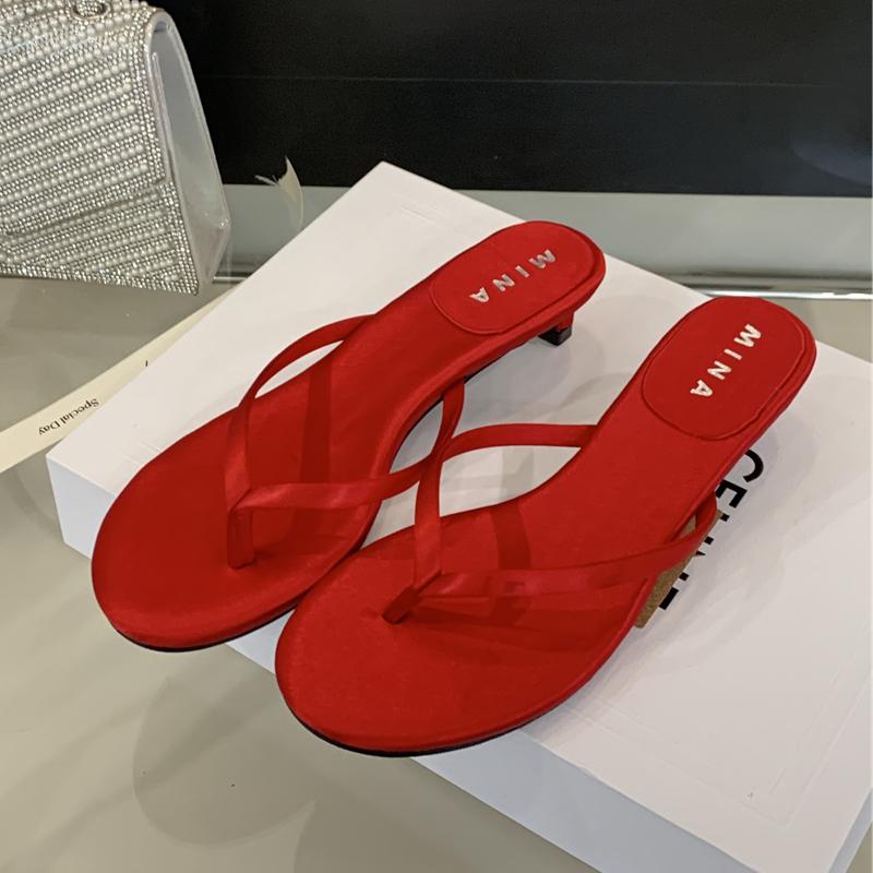 Fashion SUOJIALUN 2025 Summer New Brand Slipper Fashion Narrow Band Slip On Flip Flop Shoes Thin Low Heel Outdoor Dress Sandal Slides Sh