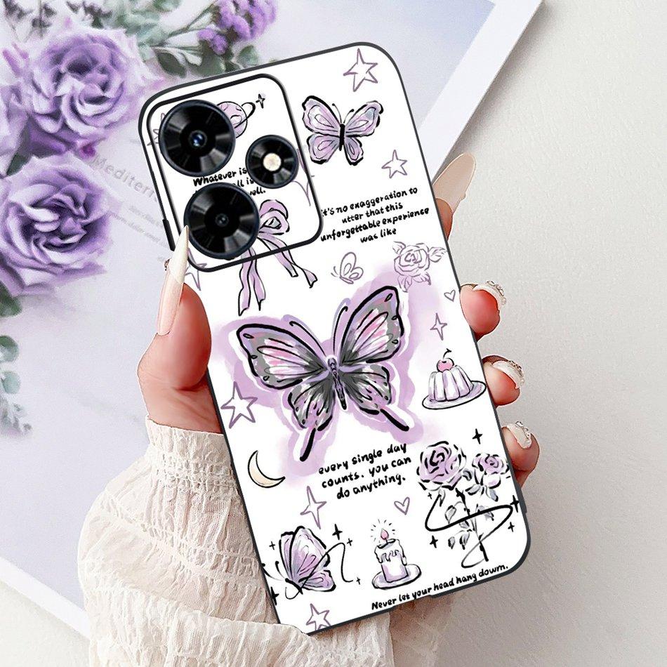 For Infinix Hot 30 Play 30i Hot30 4G Elegant Floral Cat Phone Case For Infinix Hot 30 30Play Hot30i Black Silicone Soft Cases
