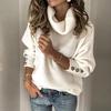 Women Turtleneck Pullover Button Long Sleeve Loose Knitted Sweater Tops