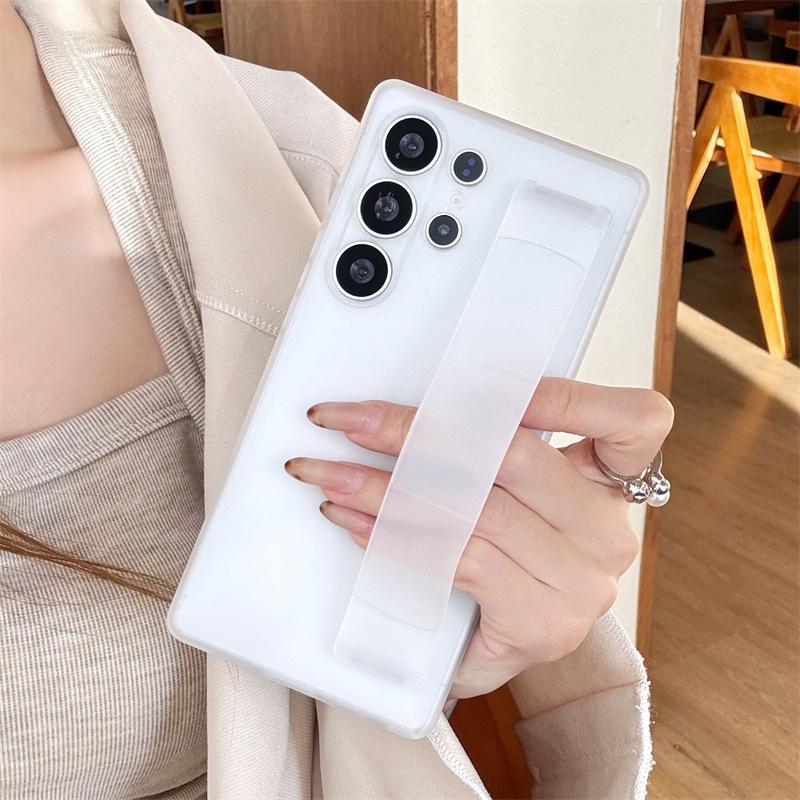 Luxusní matný elastický silikonový náramek pouzdro na telefon pro Samsung S25 S24 S23 Ultra S25 Plus Tvrdý PC Průhledný Nárazuvzdorný Zadní Kryt