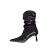 Pointed Toe Sexy Women High Heels Boots Leather Shoes 2025 Winter Luxury Brand Chelsea Boots Party Pumps Designer Chunky Botas