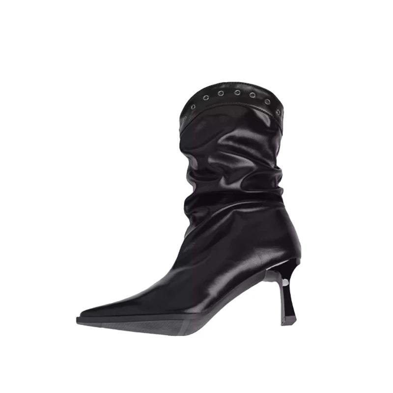 Pointed Toe Sexy Women High Heels Boots Leather Shoes 2025 Winter Luxury Brand Chelsea Boots Party Pumps Designer Chunky Botas