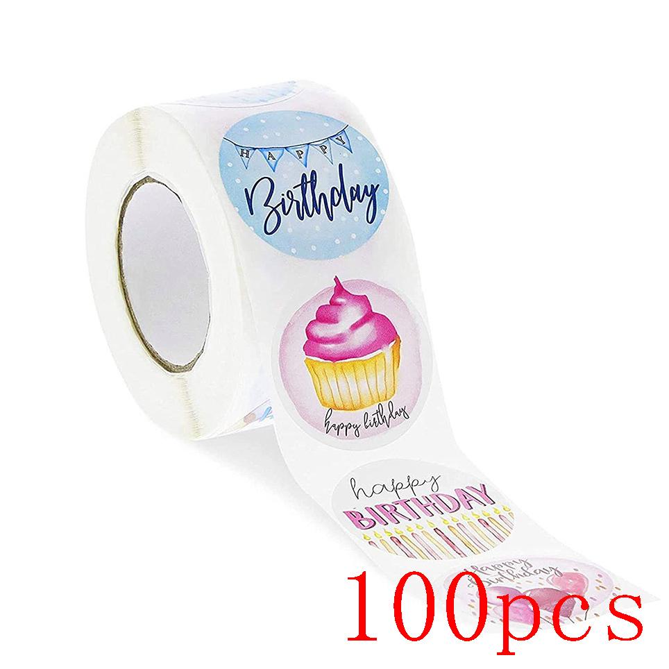 50-500Pcs Round Happy Birthday Stickers For Party Decor Envelope Sealing Label Gift Packing Adhesive Sticker Greeting Card Label