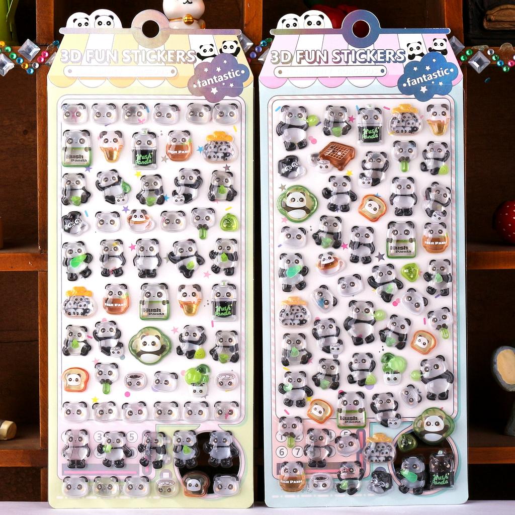 2pcs 3D Cut Kawaii Panda Relief Crystal Sticker Cute Diy Mobile Phone Decoration Sticker Student Hand Account Stationery High Quality Gift