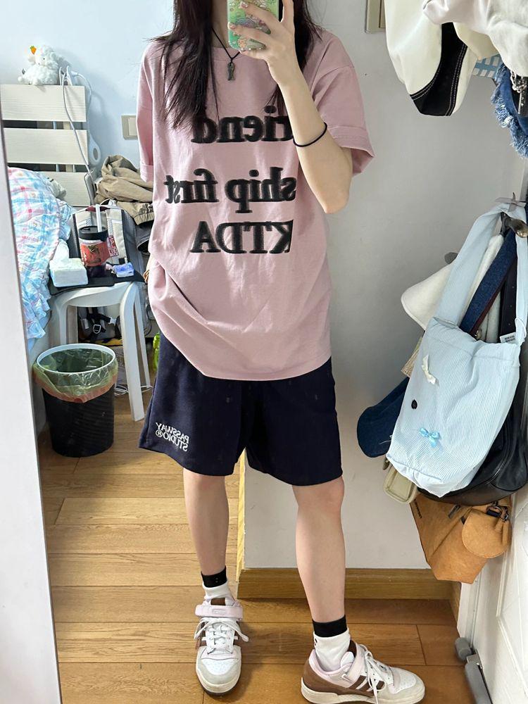 

Инфлюенсер 2505 Летний спортивный костюм в корейском стиле: Комплект из двух предметов свободного кроя с короткими рукавами и шортами XXL