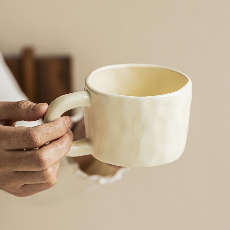Cream Hand-squeezed Mug, Simplecup Ousehold Solid Color Water Cup High Value Restaurant Coffee Cup