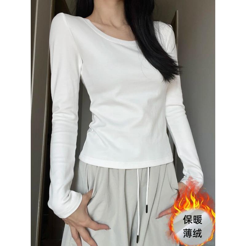 Neck and shoulder bottoming shirt Spring thin velvet polished long-sleeved shirt Women's simple basic inner top