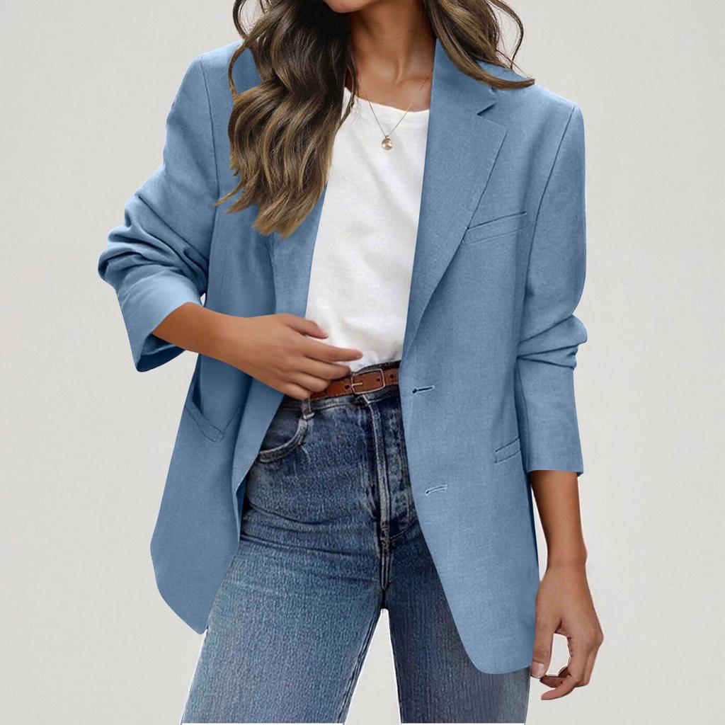 Ladies' Casual And Fashionable V-neck Button Up Long Sleeved Solid Color Jacket