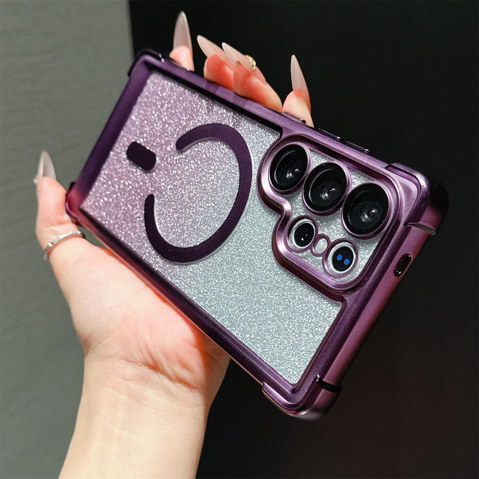 

Glitter Magnetic Phone Case for Samsung Galaxy S23 S24 S25 S26 Ultra Plus Bling Protective Cover Acrylic Hard Slim for Magsafe Galaxy S24 Ultra