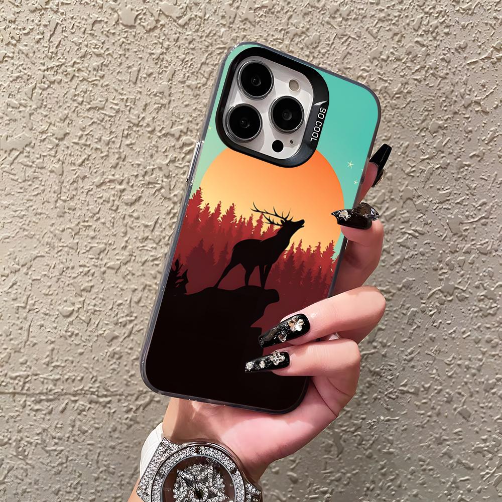 Elk Reindeer Phone Case For IPhone 16 15 14 Plus 13 12 11 Pro 7 8 XS Max XR Silver Black Bumper Case