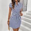 2026 Cross-border Independent Station Amazon 3D Printing European and American Women's Clothing Sleeveless Striped Lace-up V-neck Dress Vacation