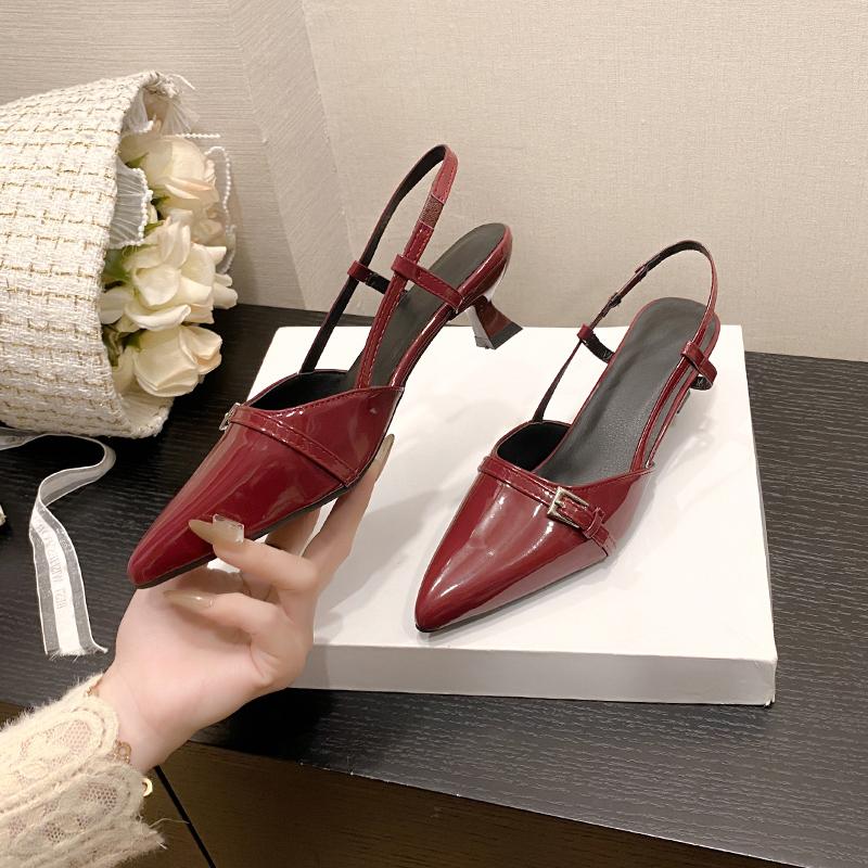 Summer And Autumn New French Medium-High-Heeled Sandals Women'S Shoes Temperament Small Fragrant Pointed Toe Single Shoes