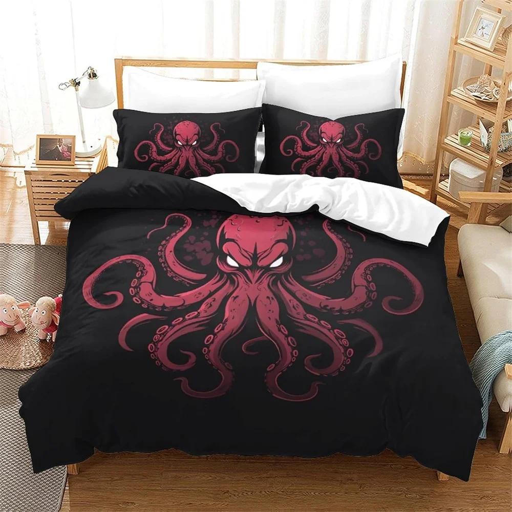

3D Printed Octopus Bedding Set Duve Cover with Hidden Zipper Closure Soft Microfiber Quilt Cover 2 Pieces for Boys Girls Adults 135x200cm