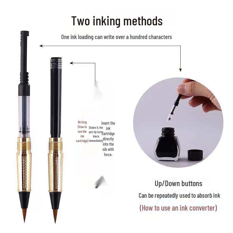 Sandalwood Brush Pen: Portable Calligraphy Soft Tip, Regular Script Ink Cartridge, Engravable Pen