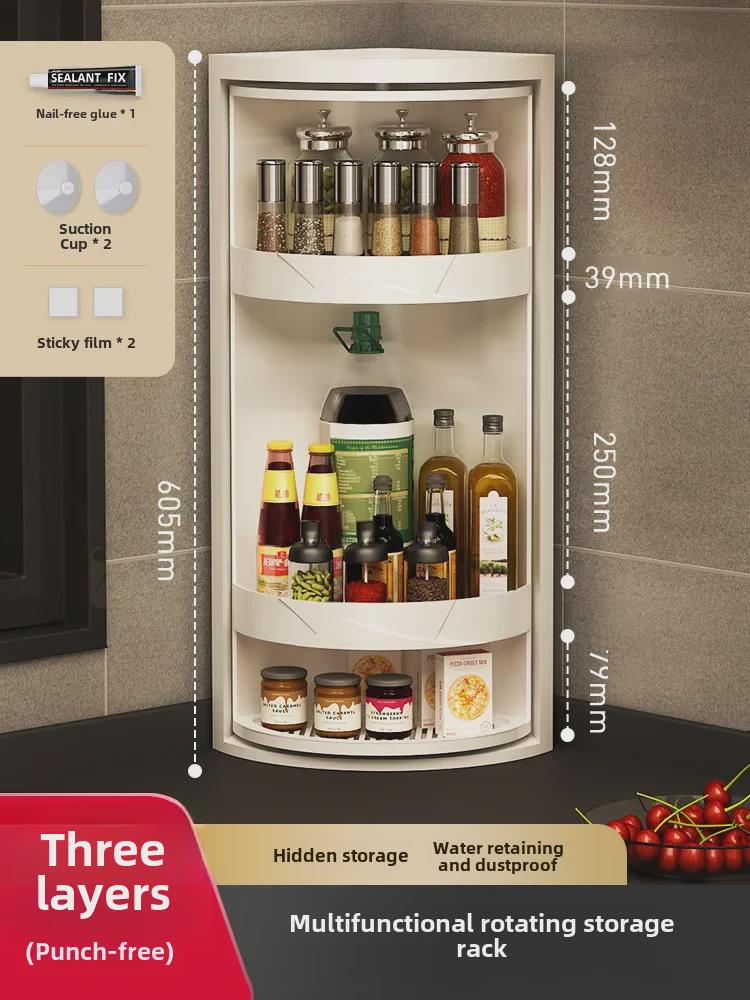 Black Triangular Kitchen Corner Storage Rack for Seasonings and Utensils