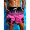 Neue Herren-Sport-Badeshorts, Kokospalmenmuster rot und pink, für lässige Strandurlaube, Kordelzug am Bund