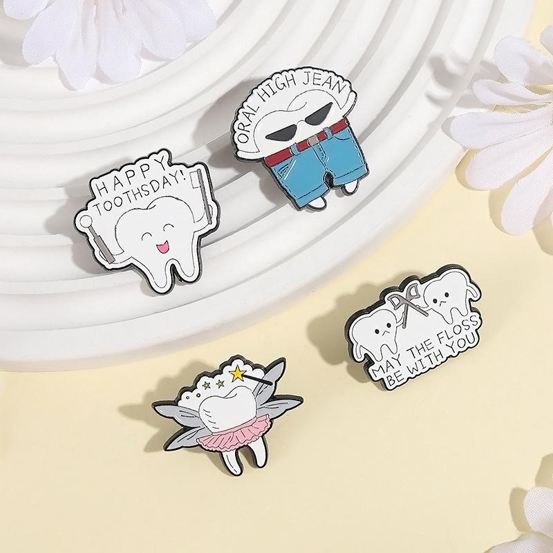 White Teeth Enamel Pin Brooch Badge For Bags Jeans Hoodies Denim Lapel Pin Jewelry Kids Best Party Weddinggift