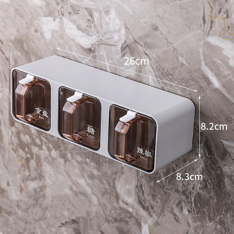 Wandmontierte Gewürzbox Gewürzregal Glas Zuckerdose Salzstreuer Gewürzbehälter Gewürzdosen mit Löffeln Küchenorganisator