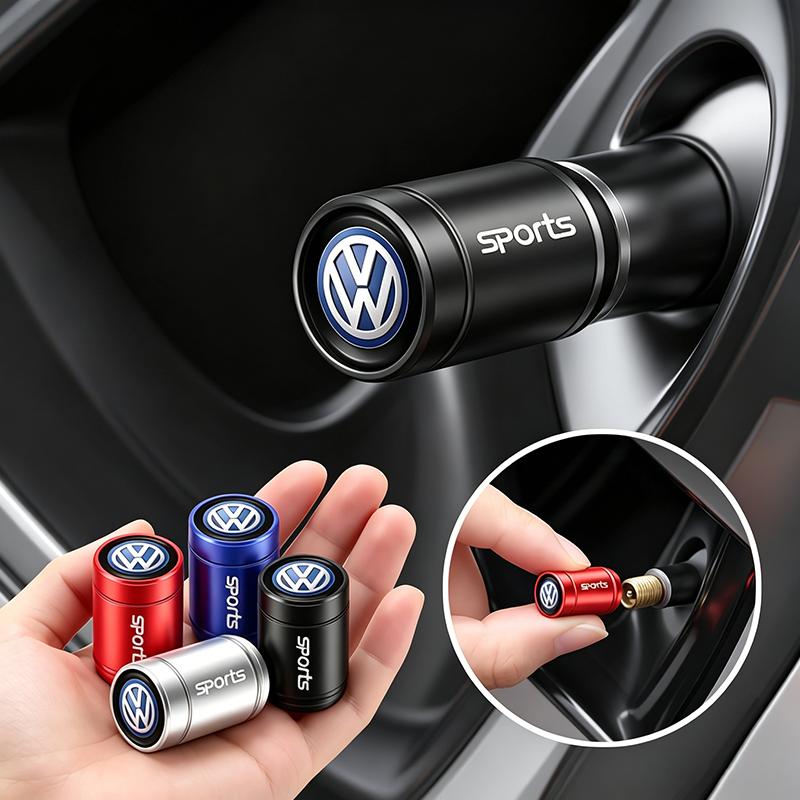 VW Valve Stems Caps 4Pcs Volkswagen Valve Cap Alloy Dust Cover Car Tire Accessories For VW GTI Golf Polo Passat Tiguan T-ROC Jetta EQ1