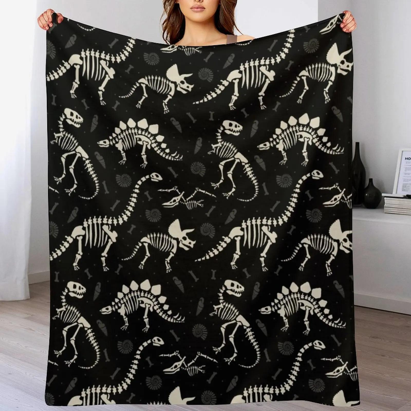 Dinosaur Fossils in Black Throw Blanket Soft Cozy Blanket for Pet Kids Adults 102x76cm(40x30in)