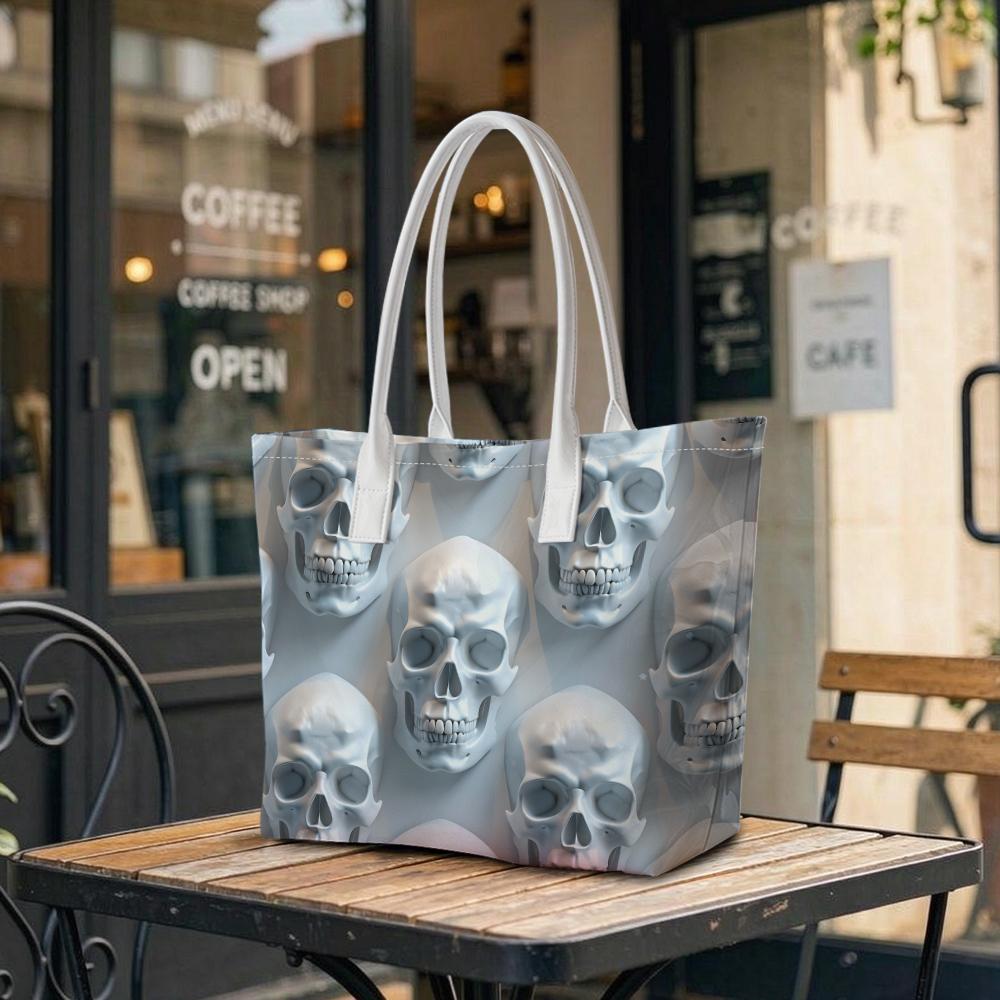 Trendy Skull Pattern Tote Bag Casual Daily Handbag Lightweight Versatile Shoulder Bag for Outdoor Use