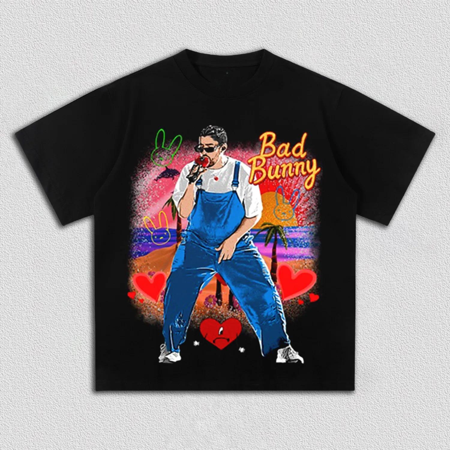

Bad Bunny Graphic T-Shirt Men Women 2026 World Tour Concert Oversized Streetwear Bunny Heart Print Casual Cotton Tee 5XL різнокольоровий