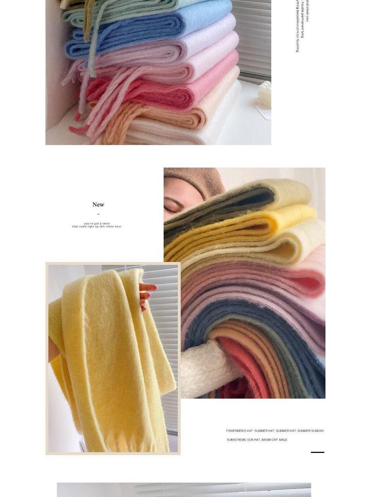 Sciarpa da donna spessa e soffice in stile coreano: Colore Solido, Imitazione Cashmere, Scialle Caldo da Collo Versatile per Autunno/Inverno 2023.