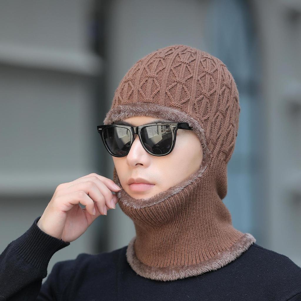 Hat Men's Winter Windproof Warm Wool Knitted Hat Fashionable New Cotton Hat Plus Velvet Baotou Cycling Cold Hat