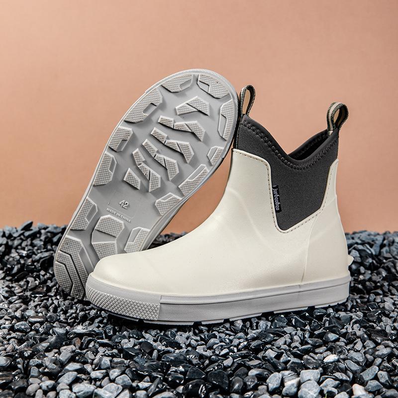 Fashion Versatile Casual Middle Tube Waterproof Shoes Men Fashion Hiking Shoes Anti-slip Wear-resistant Outdoors Rain Boots Fishing Boot
