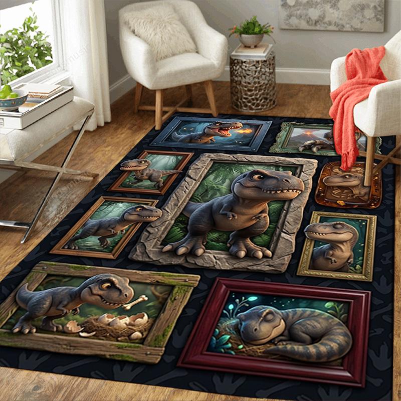 Dinosaur Collection Pattern Rug Floor Mat for Living Room or Bedroom Soft and Comfortable Carpet a Gift for Birthday and Holiday.