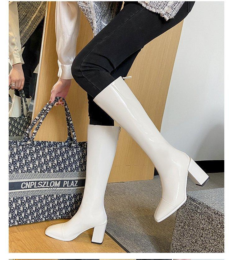 

Ботинки детские осенне-зимние новые толстые каблуки высокие рыцарские сапоги тонкие лакированные кожаные квадратные носки но колено сапоги 40